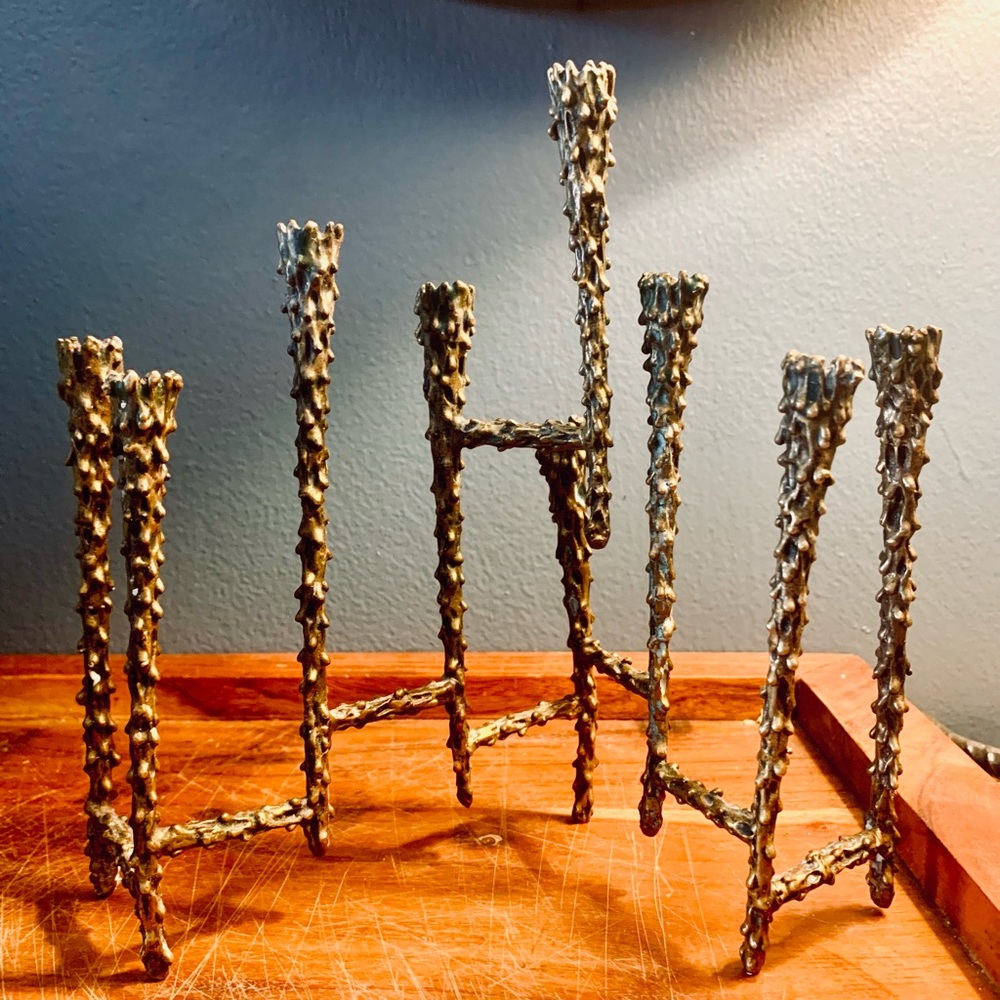 Mid-Century Modern Brutalist Brass Menorah